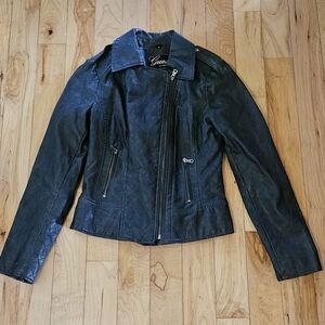 Guess Women's Dark Blue Vegan Leather Jacket